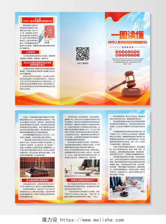 蓝色简约一图读懂国务院组织法法律知识三折页背景中华人民共和国国务院组织法